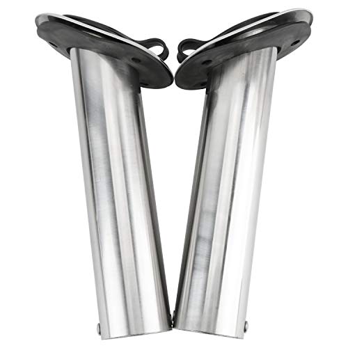 Amarine Made 2Pcs Stainless Steel Fishing Rod Holder Flush Mount With Black Pvc Cap And Liner Boat Rod Holder 30 Degrees #TOP2