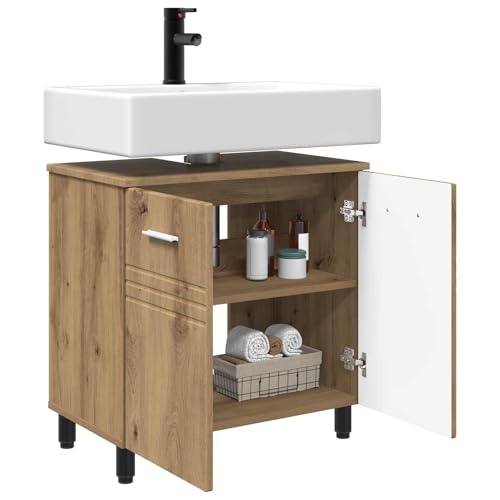 Mueble de baño de madera de roble Artisan con estante interior y diseño elegante 4