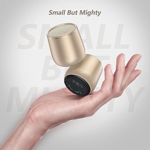 Image of INSMY Small Bluetooth Speaker, Waterproof Mini Portable Wireless Speaker, Punchy Bass Rich Audio Stereo Pairing, Handheld Pocket Size,Built in Mic for Hiking Biking Gift Laptop Tablet (Gold)