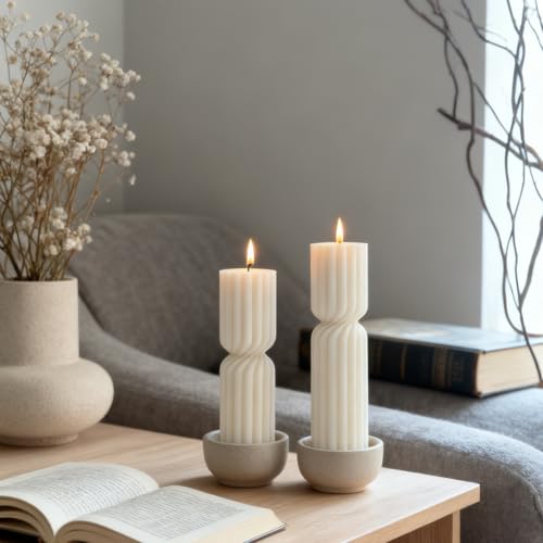 Set of 2 Ribbed Pillar Candles Handmade Soy Wax Scented Ribbed Candles,Hourglass Pillar Candle,Wax Elegant Bubble Natural Aesthetic Candle Housewarming Gift Home Room Shelf Decor Idea(White) - Image 6