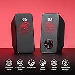 Redragon GS500 Stentor PC Gaming Speaker, 2.0 Channel Stereo Desktop Computer Speaker with Red Backlight, Quality Bass and Crystal Clear Sound, USB Powered with a 3.5mm Connector - Image 3