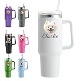 Personalized 40 Oz Tumbler with Handle and Straw, Custom Tumblers with Name&Picture, Gifts for Pet Lovers, Reusable Stainless Steel Water Bottle Travel Mug, Gifts for Mother's Day Travel, Birthday
