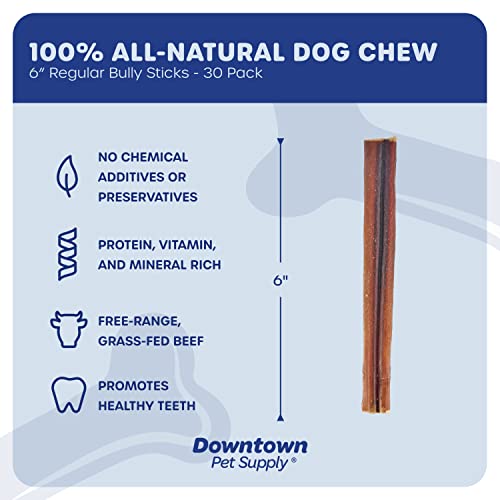 Downtown Pet Supply 6 Inch 30 Pack Of Bully Sticks For Medium Dogs & Large Dogs, Single Ingredient, Rawhide-Free Long Lasting Bully Sticks For Medium Dogs- No Hide Bullsticks For Bully Stick Holder #TOP1