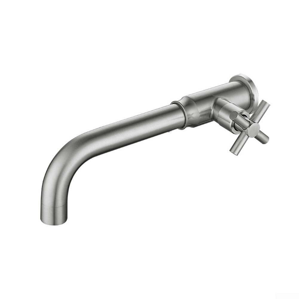 SOHNVWTGD Wall Mounted Washbasin Taps, Single Cold Pool Water Tap, Bathroom Sink Faucets, 304 Stainless Steel Garden Faucet G1/2''(Silver)