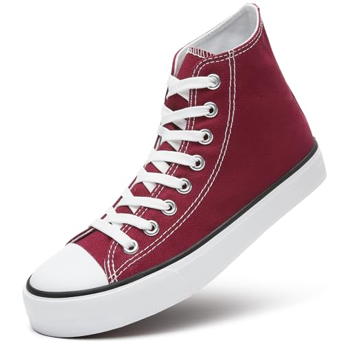ZGR Womens Canvas Sneakers High Top Lace ups Casual Walking Shoes(Wine red,US8)