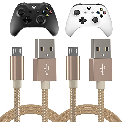 TALK WORKS Charger Cord Compatible with Xbox One Gaming Controllers - 6 ft Nylon Braided Micro USB Charging Cable, Heavy-Duty Fast Charge (Gold, Pack of 2) (14093)