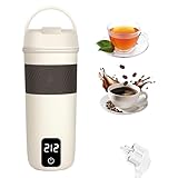 Euakee Caldera de Viaje Eléctrica, Calentador Portátil de Viaje de 350 ml para Café, Té, Sopa de Leche, Mantener Caliente, Caldera de Agua de Viaje de Acero Inoxidable 304 con Pantalla LCD