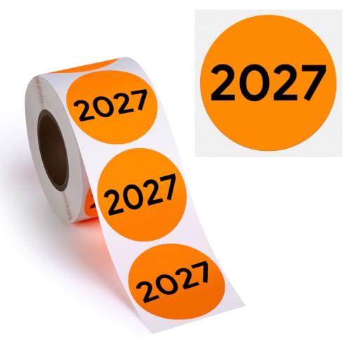 500pcs 2027 Year Stickers, 2 Inch Fluorescent Orange Color Coded Year
