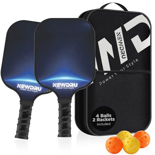 Image of NEWDRU Pickleball Paddle Set of 2 | Fiberglass Pickleball Rackets with Honeycomb Core, 4 Outdoor Balls & Carry Bag | Lightweight USAPA Approved Paddles with Comfort Grip for All Skill Levels - Space