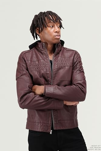 Image of X-Ray Men's Slim Fit Faux-Leather Moto Jacket with Removable Hood