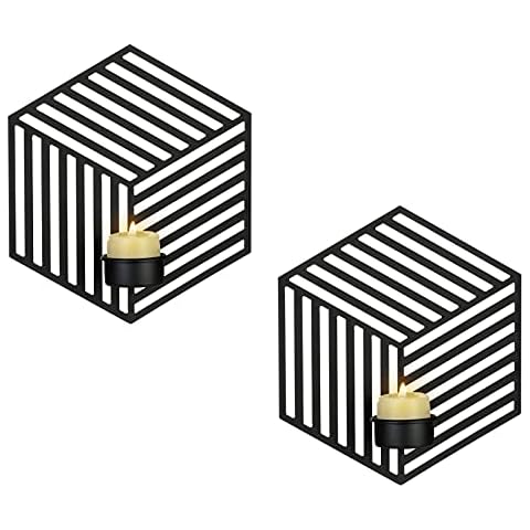 Sziqiqi Eisen Wandkerzenhalter Geometrische Wandleuchter Sechseck Kerzenständer Kerzenhalter Kerzenleuchter aus Metall 2er Set, Wandteelichthalter Säulenhalter für Teelichter Wohnzimmer Schlafzimmer Cover
