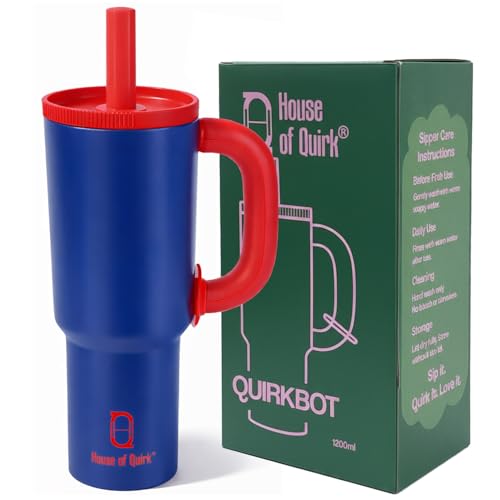 Image of House of Quirk 1200ml Stainless Steel Tumbler with Handle, Straw & Straw Cap | Leakproof Water Bottle | Large Capacity Travel Mug (Liberty Blue)