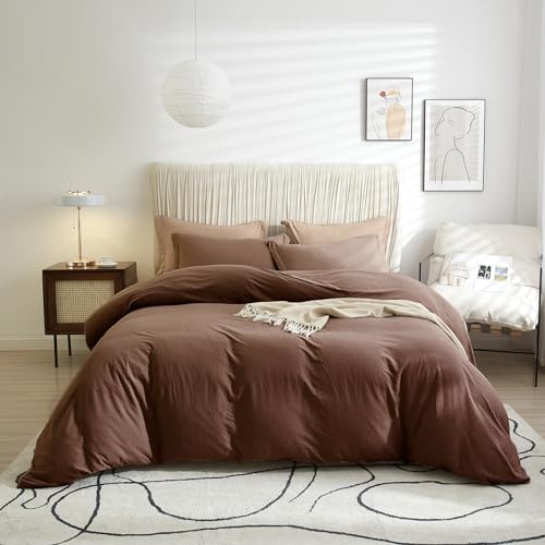 Vclife VCDSSH-Q Full Washed Microfiber Duvet Cover Simple Style Chocolate Brown Bedding Sets Comforter Cover For Woman Man Adult cover