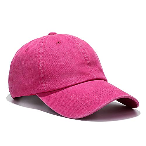 Vankerful Unisex Vintage Washed Dyed Cotton Twill Low Profile Adjustable Solid Colour Baseball Cap Strapback (Fuchsia) #TOP3