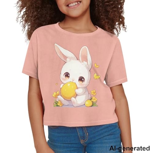 Image of Cute Crop Tops for Girls Short Sleeve Summer T Shirts Fashion Graphic Tees Crew Neck Pullover Tee 5-14 Years