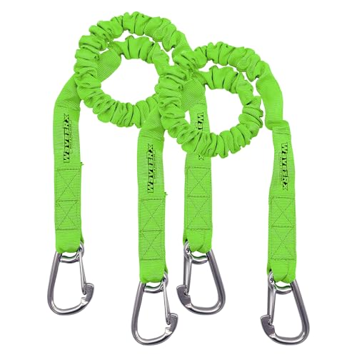 DockingPal - Premium Flat Bungee Dock Lines for Boats (Neon Green) | Elastic Boat Dock Rope with Stainless Steel Carabiners | Stretches from 3' to 5' | Absorbs Shocks Prevent Damage to Jet Ski & PWC