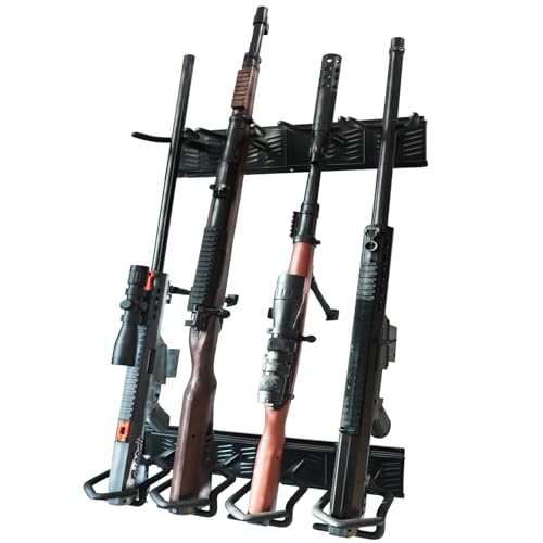 BeGuo Gun Rack for Wall,Gun Wall Mount Rilfe Rack,Heavy Duty Steel Indoor Gun Racks,Height-Adjustable Display Shotgun Rack 4 Slots