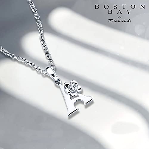 .925 Sterling Silver Diamond Accent 'A' With Flower Accent Girls Pendant Necklace With 14" Rolo Chain And 2" Extender (I Color, I1 Clarity) #TOP4