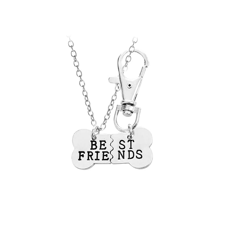 Conjunto de Colar e Chaveiro de Osso para Cães Guqqeuc Best Friend, Prateado, 2 Peças