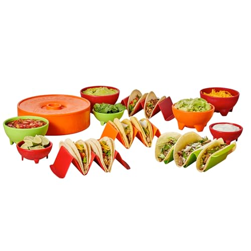 IMUSA 12pc Taco Fiesta Set, Red/Orange/Green