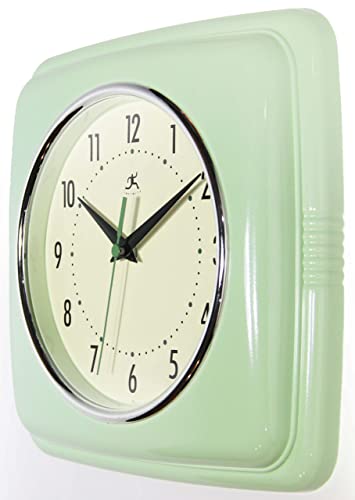 Infinity Instruments Retro Wall Clock - 9 Inch Square Clock - Silent Non-Ticking Mid Century Modern - Kitchen Clock Office Clock Diner Wall Clock - Vintage Wall Clock Decorative - Meadow Mist - Thumbnail 4
