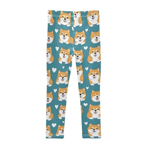 Wusikd Shiba Inu Dog Girls' Leggings Toddler Doodles Hearts Kids Yoga Pants Dance Active Tights 4T2