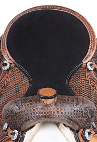 Acerugs Hand Carved Western Leather Barrel Racing Pleasure Trail Horse Saddle &Tack (16") #TOP3