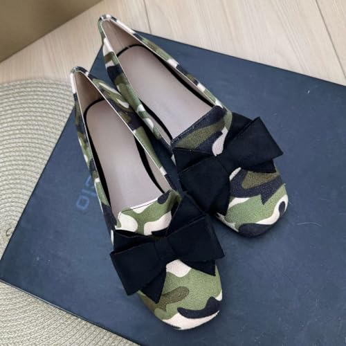 WENJIAZHIZHI Women's Bowknot Square Toe Ballet Flats Comfortable Walking Flat Shoes Dressy Party Shoes Female Slip-Ons Loafers3