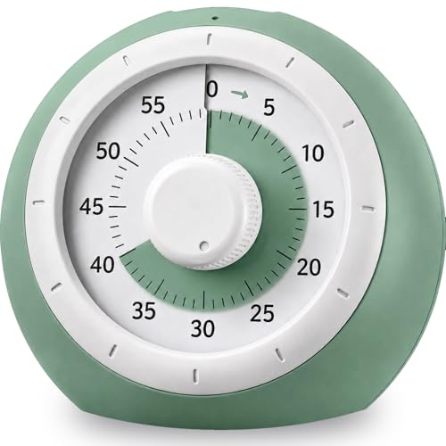 Visual Timer for Kids, 60-Minute Silent Countdown for Classroom, Home, Office, Kitchen, Rainbow Pattern Desk Timer, Time Management Tools with Silent Operation, Pomodoro Timer (Green)