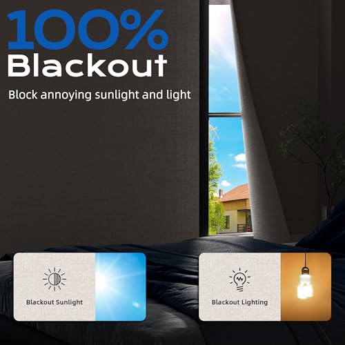 Image of Linen Blackout Curtains for Bedroom, 70 inch x 58 inch Portable Black Out Blinds with 20 Sets Hooks & Loops Strips for 100% Blackout Window Film, Temporary Black-Out Shades for Windows Cover Travel RV- Cream
