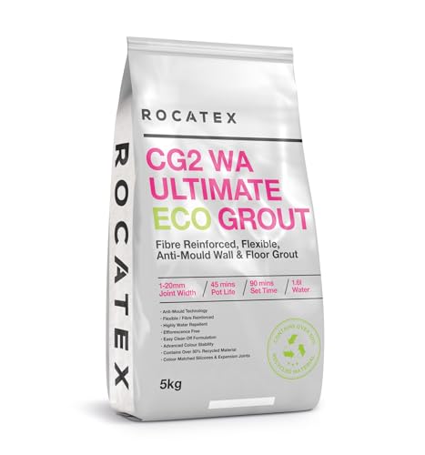Image of ROCATEX CG2 WA Ultimate Eco Grout 5Kg – High-Performance, Water-Resistant & Mould-Resistant Tile Grout – CG2 WA Rated – For Walls & Floors, Interior & Exterior Use (Jasmine, 5Kg)