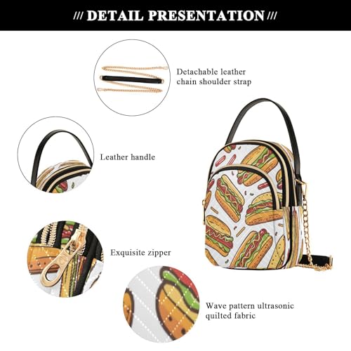 Quilted Crossbody Bags for Women,Hand-drawn Hot Dog Pattern Women's Crossbody Handbags Small Travel Purses Phone Bag 5