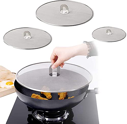 3 Stück Edelstahl Spritzschutz Spritzschutzdeckel Splatter Bildschirm Pfannen Spritzschutz Wachen Flachgewebe Ölsieb Öl Proofing Deckel für Pfannen Töpfe Skillets, Durchmesser 25/29/33 cm Cover