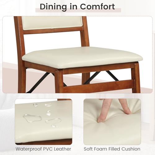 Image of COSTWAY Folding Dining Chairs Set of 2, Wooden Kitchen Side Chairs w /Padded Seat, Solid Wood Frame, 400 LBS Load Bearing, No Assembly Needed, Vintage Foldable Chairs for Dining Living Room, Walnut