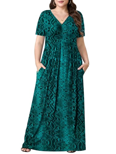 Image of PEVRL Plus Size Maxi Dresses for Women Summer Casual Short Sleeve Long Dress with Pockets 1X-5X
