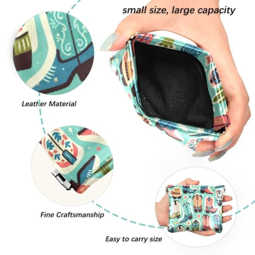 Cute Boots Cowboy Coin Purse Leather Pouch Change Purse, Squeeze Coin Pouch for Cards, Keys & Lipsticks, Unisex2