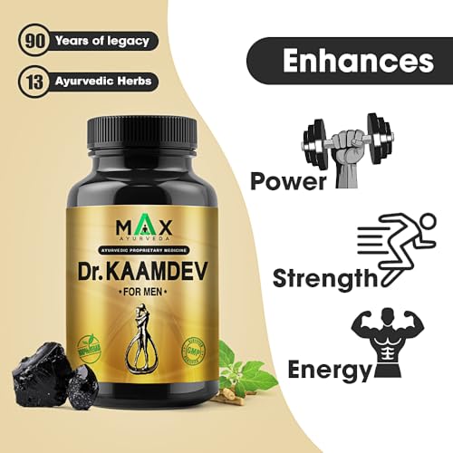 Image of Max Ayurveda Dr. Kaamdev Capsules for Men (30 Capsules) - 100% Vegan and GMP Certified | Stamina, Power and Energy Booster