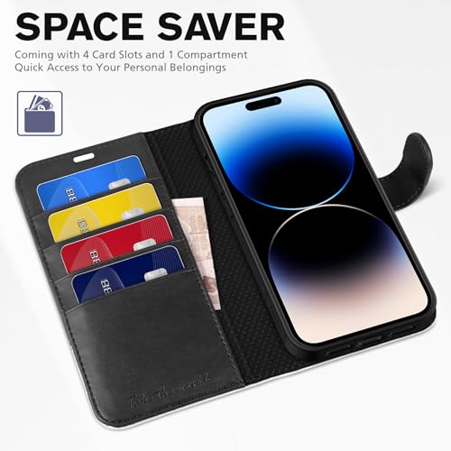TUCCH Case Wallet for iPhone 14 Pro Max 6.7", [TPU Shockproof Inner], Kickstand PU Leather [RFID Blocking] 4 Card Holder Magnetic Protective Cover Compatible with iPhone 14 Pro Max 5G, Black & White by TUCCH - Image 7