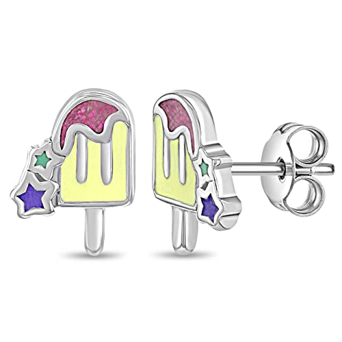 925 Sterling Silver Yellow Enamel Ice Cream Bar Earrings for Young Girls and Pre-Teens - Ice Cream Themed Jewelry for Birthday Parties - Unique Food Jewelry for Little Girls