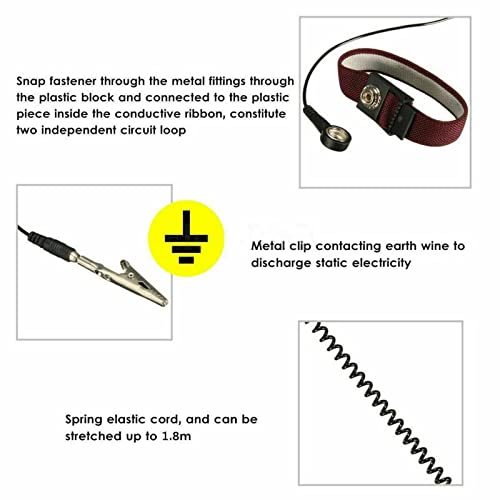Adjustable Anti Static Wrist Strap with Alligator Clip, 1.8M Extra Long Cord for ESD Mat PC Computer Electronics Repair