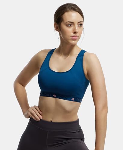 Image of Jockey AP20 Women Wirefree Padded Tactel Nylon Elastane Stretch Full Coverage Racerback Styling Active Sports Bra with StayFresh and StayDry Treatment