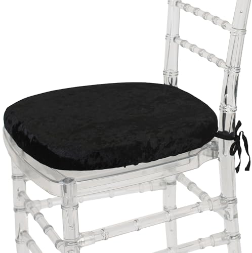 YOUR CHAIR COVERS - Velvet Spandex Chiavari Pad Covers (Pack of 10) - Stretch Fitted Chiavari Chair Seat Cushion Cover, Removable Washable Furniture Protector Slipcovers - Black