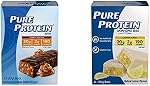 Barres Pure Protein - Barres nutritives, mélange de protéines de lactosérum sans gluten | Chocolat et Beurre de Cacahuète + Gâteau au Citron (Paquet de 12)