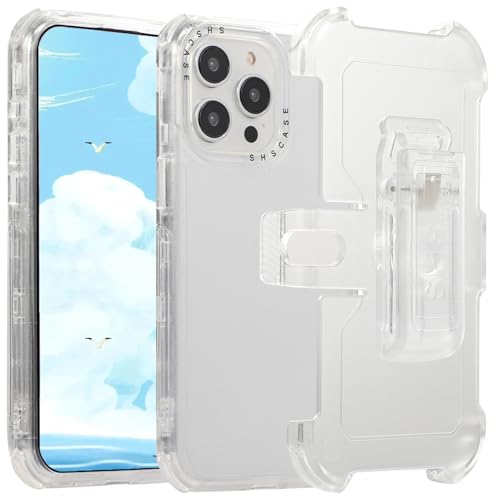CCSamll for iPhone 15 Pro Max Case Crystal Clear with Belt Clip Holster, [Not Yellowing] [Military Drop Protection] Shockproof with 360°Rotating Kickstand for iPhone 15 Pro Max BLF Transparent