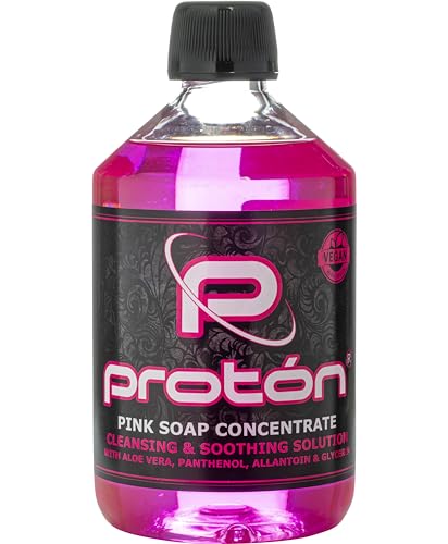 Pink Soap Proton concentrado com pantenol, lantoina e aloé vera, 500 ml/17 ml. Sabão para tatuagens.
