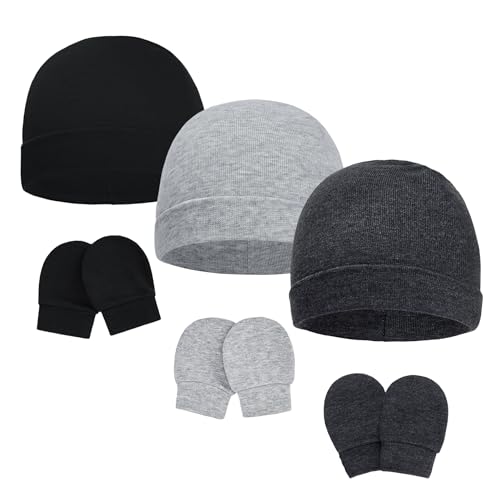 Image of American Trends Baby Beanies for Boys Girls Newborn Infant Hat with Mittens Cute Cotton Hospital Hats for 0-6 Months