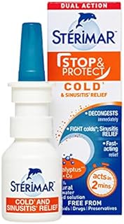 STERIMAR Stop and Protect Cold and Sinusitis Relief- 100 Percent Natural Sea Water based Nasal Spray with Added Copper and Eucalyptus - 20 ml Pump, 20 ml (Pack of 1)
