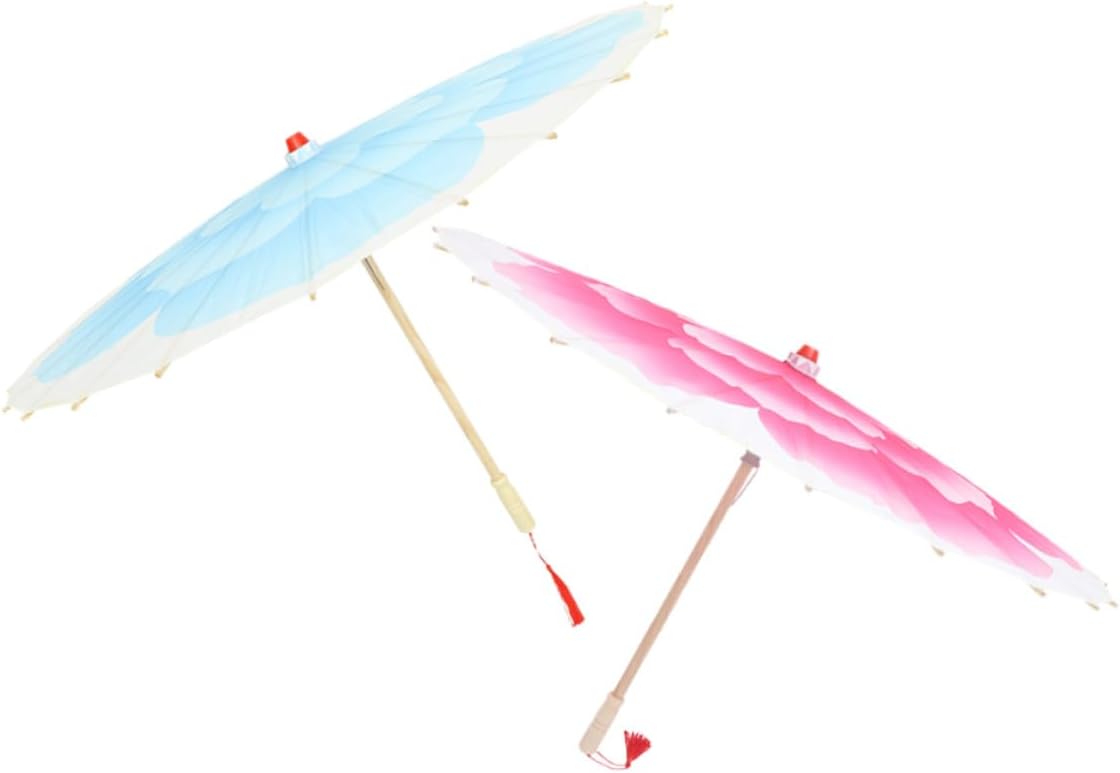 Handmade Chinese Classic Peony Oil Paper Umbrella, Decorative Asian Flower Parasol for Stage Performance and Dance, 82cm Diameter, Pink and Blue Vintage Stick Umbrella