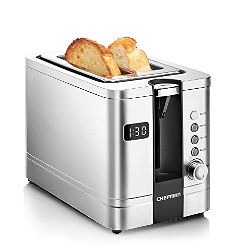 Chefman 2-Slice Digital Toaster, Pop-Up, Stainless Steel, Extra-Wide Slots For Bagels, Defrost, Reheat, Cancel Functions, Removable Crumb Tray, Stainless Steel – Digital