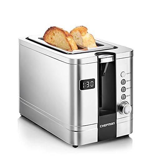 Chefman 2-Slice Digital Toaster, Pop-Up, Stainless Steel, Extra-Wide Slots For Bagels, Defrost, Reheat, Cancel Functions, Removable Crumb Tray